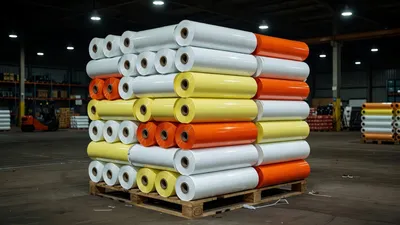 Pallet of reflective sheeting rolls