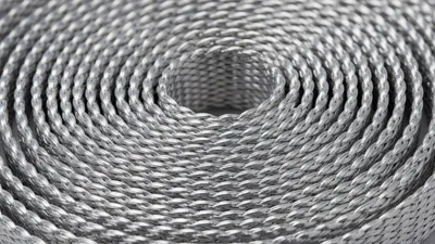 Coiled silver reflective webbing