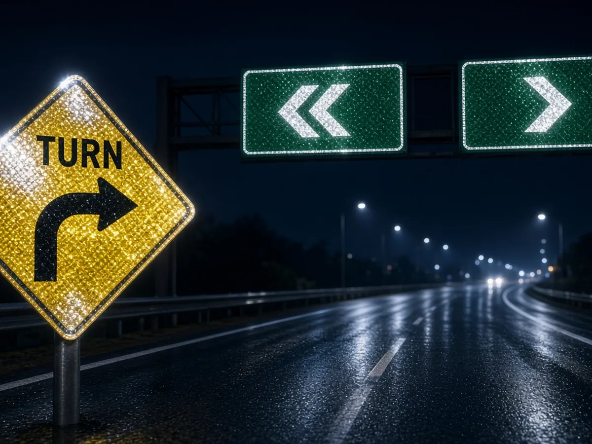 Night highway overhead signs with retroreflective return